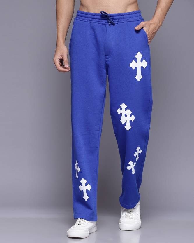 FLYNOFF Royal Blue Printed Loose Fit Men's Track Pant - Image 1